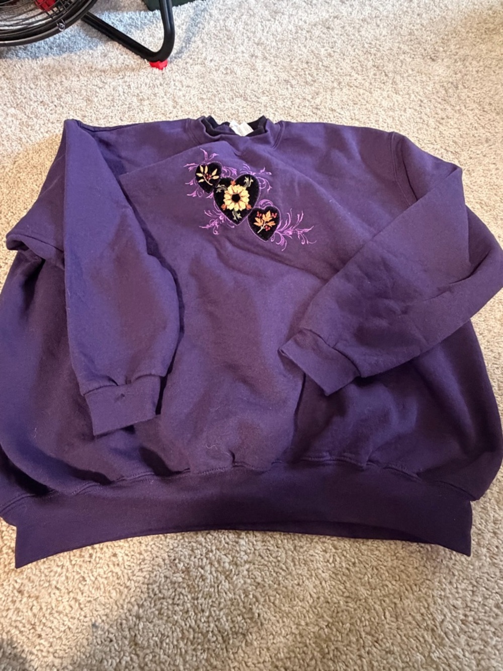 Embroidered Purple Sweatshirt with Floral Heart Detail grandmacore